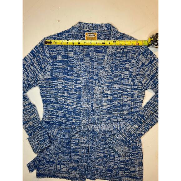 VTG Wocco Blue Marled Knit Belted Cardigan Womens Sz L 70s 80s Retro Cottagecore - Picture 3 of 8